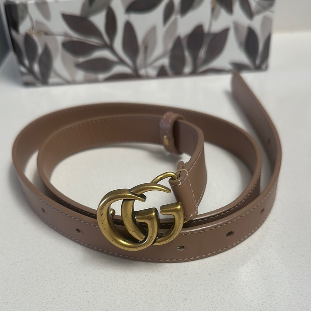 Gucci Tan Gold Marmont GG Belt